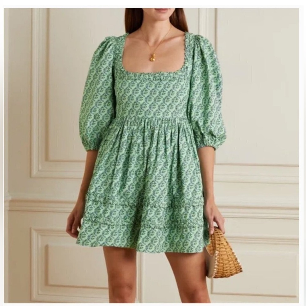 RHODE Green Patterned Mini Dress